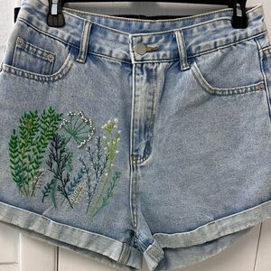 SHEIN Light Blue Embroidered Jean Shorts